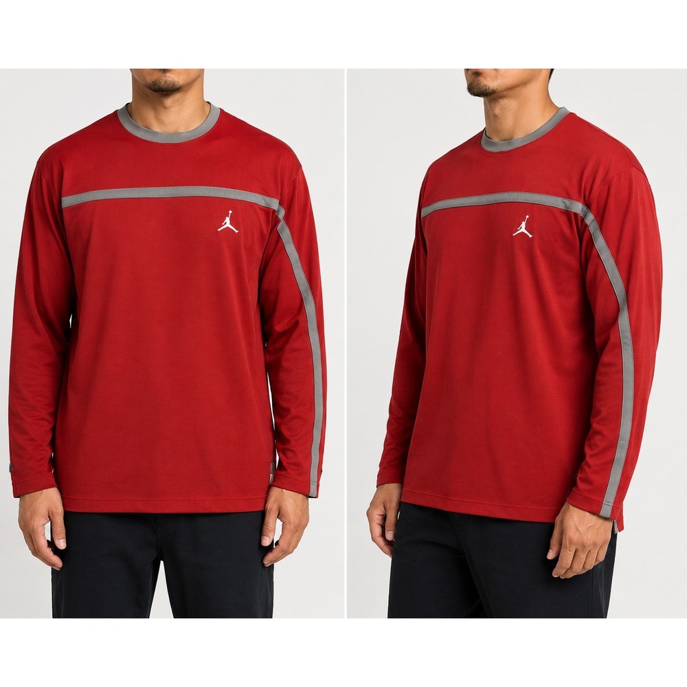 Jordan Brand Mens XL Red Grey Stripe Jumpman Long Sleeve Performance Shirt 2005